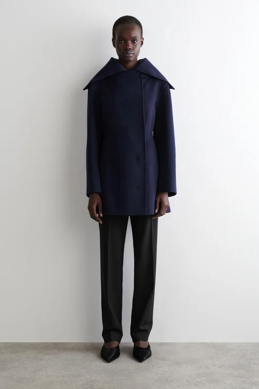 COS Women's Sculpted Double-Faced Wool Short Coat in Blue