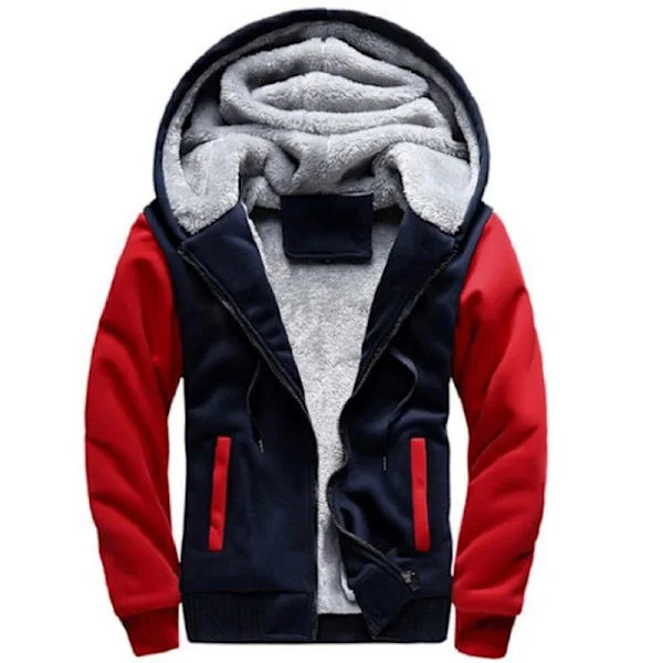 Varm fleeceforet herretrøje sweatshirt jakke vinter fleece hoodie fuld lynlås varm tyk blazer blå rød M blå rød