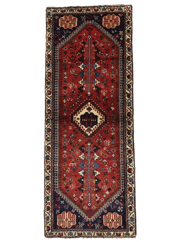 Shiraz Rug Hand Knotted 74X174 Runner Black/Dark Red