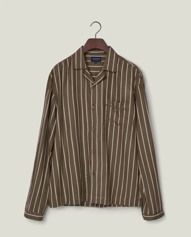 Lexington Casual Tencel Camp langærmet skjorte, grøn/hvid stribet