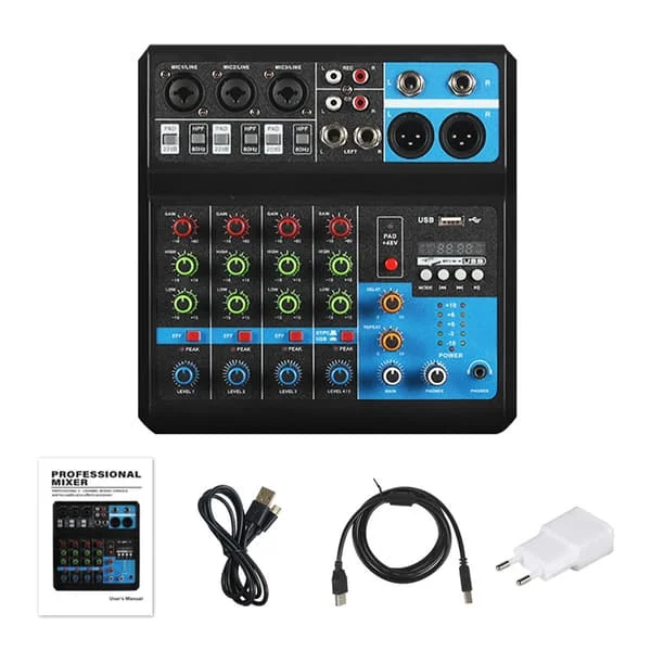 (SC)Sound Mixer DJ Sound Card System, 5-Channel USB Bluetooth MP3 Interface with Ultra Musical 3-Band EQ Stereo Input Output LED Peak Level