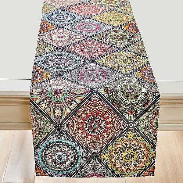 Bohemian Vintage Table Runner Boho Geometric Moroccan Mandala Table Runner Decoration for Kitchen Dining Room Home Decor 33x183 cm