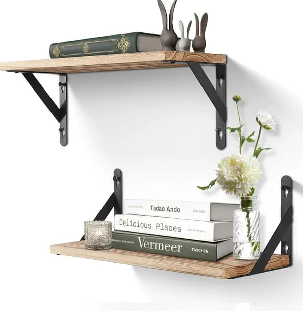 2x Floating Shelves, 36*15.5CM Rustic Wooden Shelves, Wall Shelves Wall Board for Living Room Bathroom Kitchen Hall Metal/Wood
