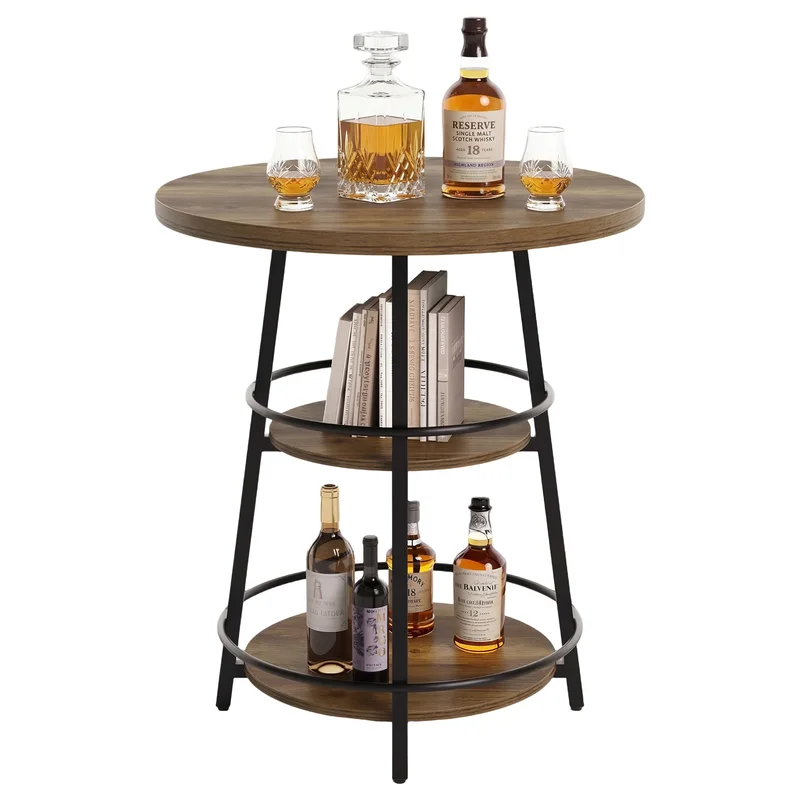AliExpress - Table de bar ronde à 3 niveaux, table de bistrot haute de 35,4 pouces avec rangement, tables de cocktail rustiques en bois