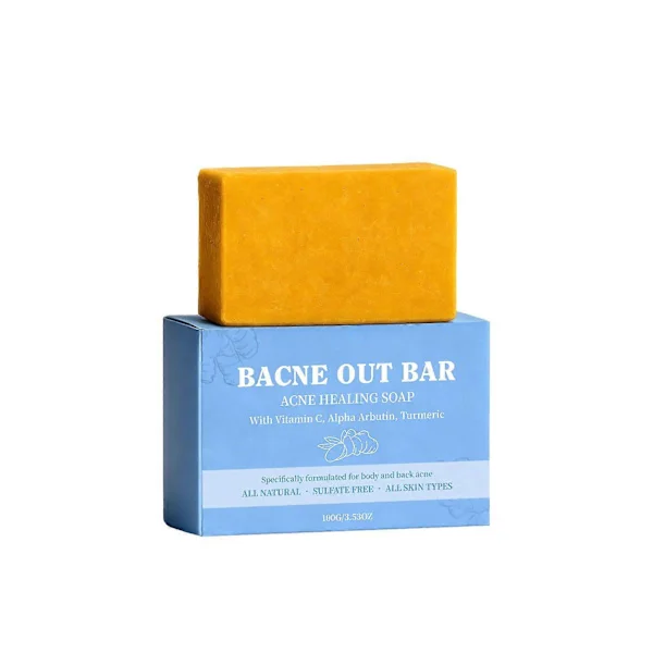 Bacne Out Bar, 100g aknen parantava saippua kurkumalla, C-vitamiinilla ja alfa-arbutiinilla, luonnollinen