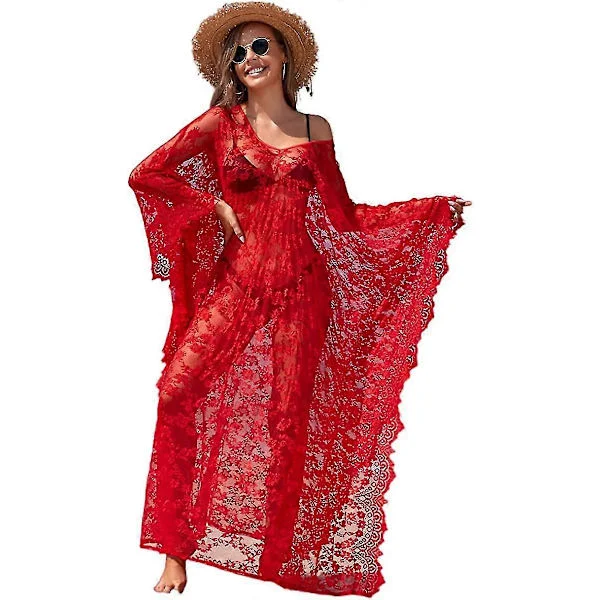 [LCS] Strandovertræk Boho Blonde Kimono Plus Size Bikini Kåbe Badedragt Til Kvinder Ensfarvet-MXBC