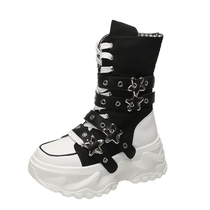 AliExpress - Mode grosse plate-forme bottes femmes Punk étoile boucle sangle haut baskets femme automne hiver fond épais moto bottes