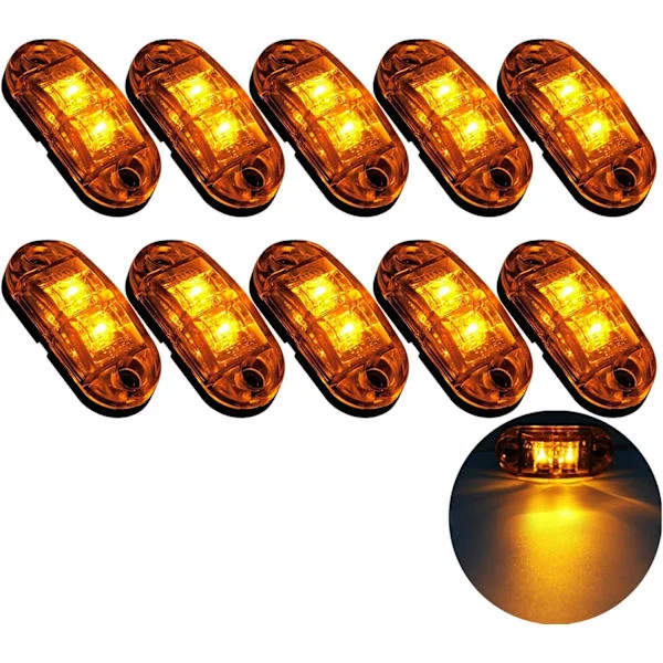 10X 2 LED Sidemarkeringslys 12/24V LED Posisjonslys Tilhenger Sidelys Varsellys Gult Lys for Lastebil Bobil Campingvogn