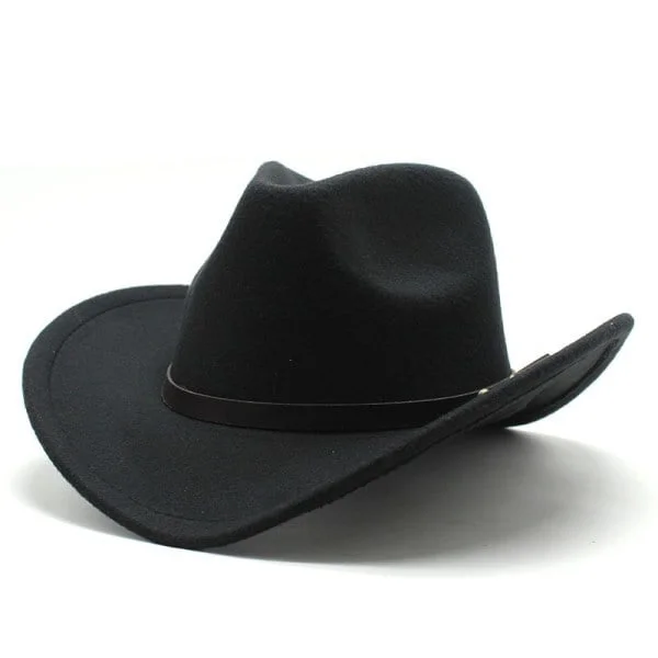 American Western Cowboy Hat Felt Hat for Men and Women Riding Hat Rolled Brim Faux Wool Jazz Hat Cowboy Hat Black_OF