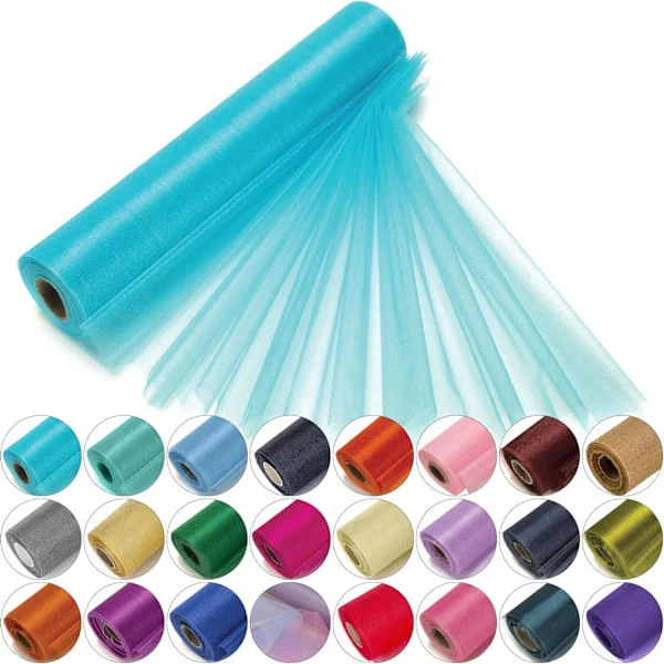 Transparent organza tulle on a roll 22 cm x 15 m Elegant decorative fabric for wedding chairs table runners guest gifts craft material