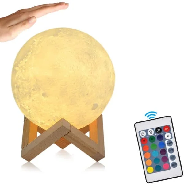 3D LED Månelampe - Nattlampe - Måneskinnslampe - 15 cm
