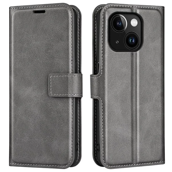 iPhone 15 Plus Plånboksfodral Calf Flip Folio - Grå