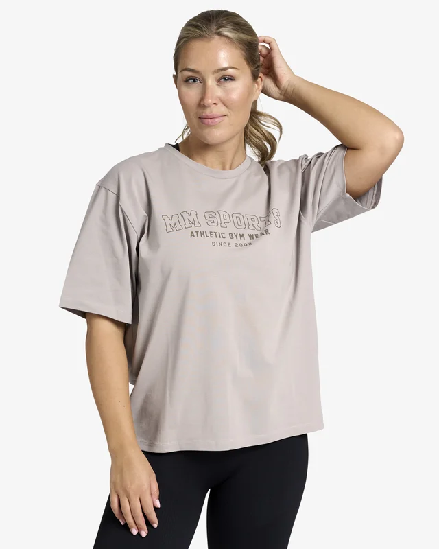 MM Sports Oversize T-shirt Wmn Varsity, Taupe - M, Tränings t-shirt dam