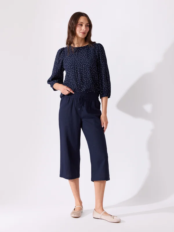 MATCH - Mary capri - Va Vite - Str. 34 - Dame - Bukser & Jeans - Blå - 55% lin, 45% viskose