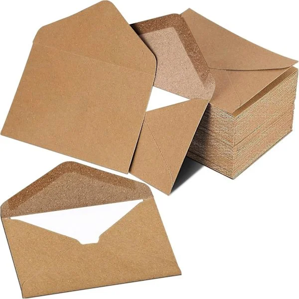 Konvolutt (100 stk) gammelt kraftpapir/uten vindu - C6-162 x 114 mm, konvolutt, lukking