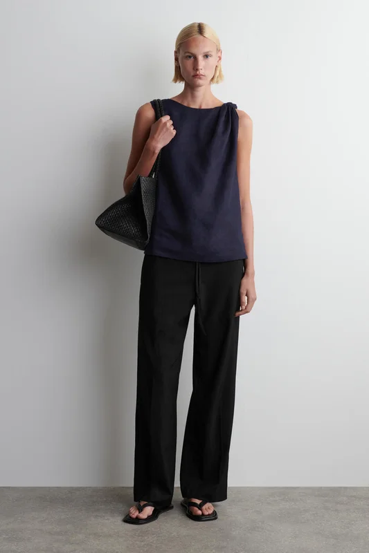 COS Women's Top In Lino Con Dettaglio Ritorto in Blu