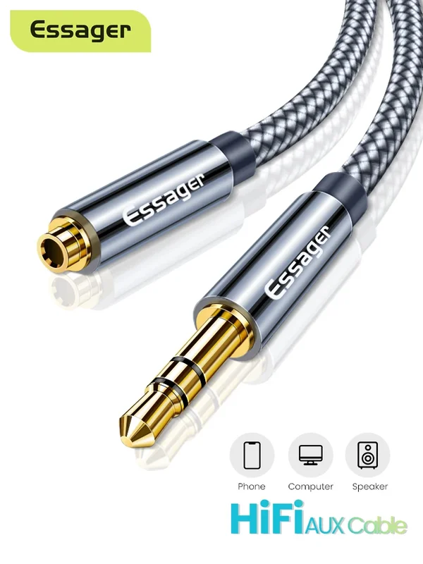 AliExpress - Essager – câble d'extension de casque, Jack 3.5mm, câble Audio Aux, séparateur femelle 3.5mm, cordon d'extension de haut-parleur pour 