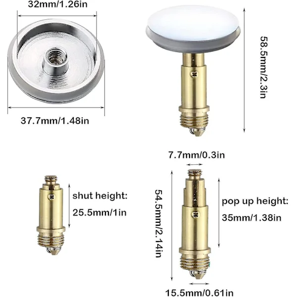 2 stk. Baderom Push Pop-up Click Clack Propp, 38mm Vask Drain Propp Pop-up Propp (FMY)