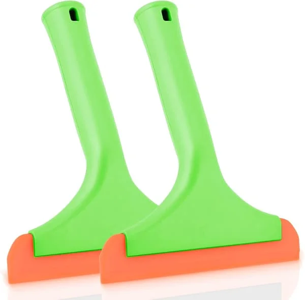 2 stk Vindusskraper med Håndtak, Fleksibel Gummiskrape, Dusjnal, for Glass, Speil, Bilruter, Bad, 15 cm