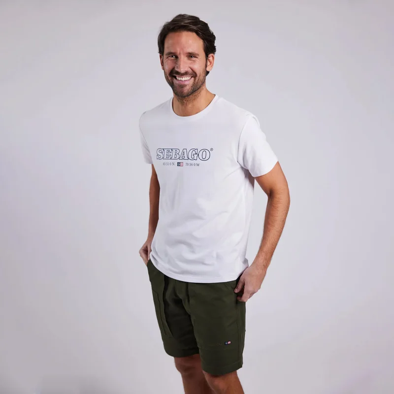 T-shirt Sebago Performance Tee, White, uomo, Small