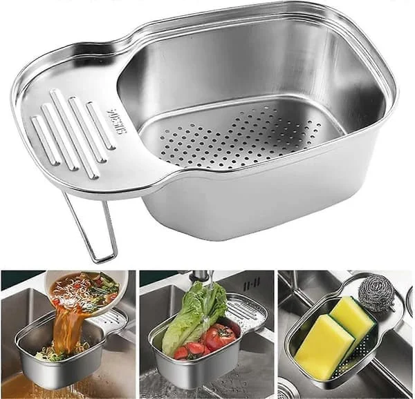 Sink Strainer Basket, Multifunctional Corner Sink Strainer Food Waste Storage, Stainless Steel Drain Basket