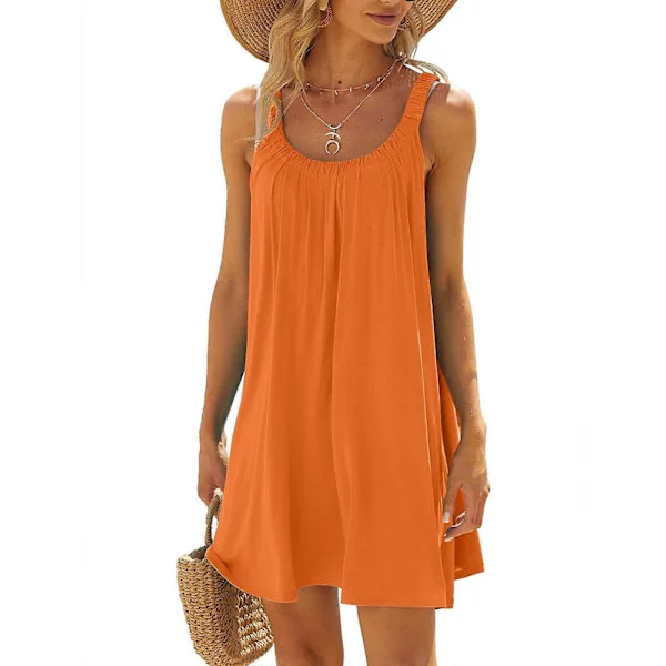 QLEICOM Kvinders Sommer Halter Mini Korte Kjoler Strand T-shirt Solkjole Ærmeløs Casual Løs Tank Kjole Orange S, US Størrelse: 4