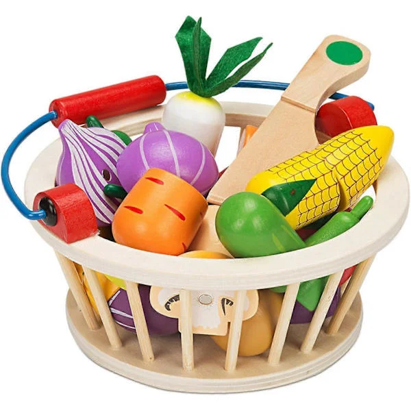 HEYTEA Magnetic Fruit and Vegetable Wooden Toy Set with Basket for Kids (Vegetables)