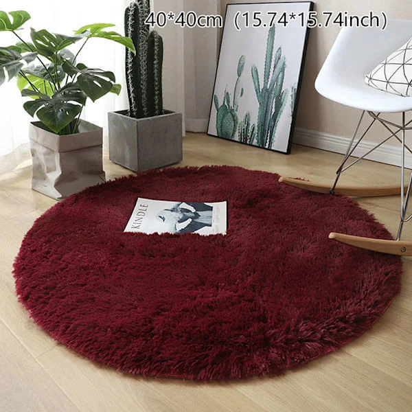 Pörröinen villamatto olohuoneen matto tekoturkis pyöreä matto lastenhuoneen burgundinpunainen 40*40cm viininpunainen