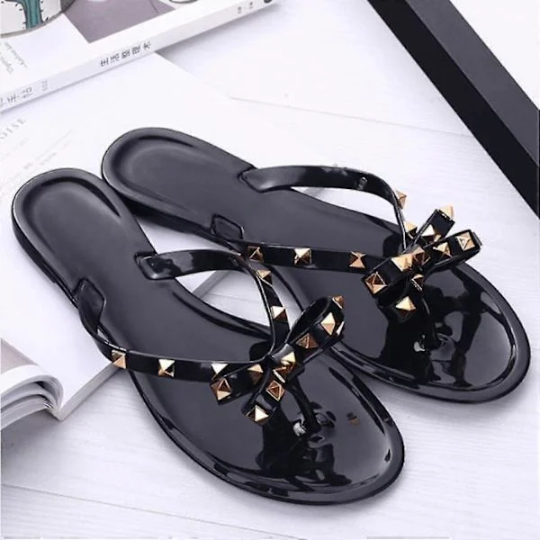 Women's Sandals with Rivets, Bow Flip-Flops, Summer Shoes ------ Black Size 41