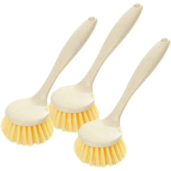 3-pack Dish Brush with Long Handle, Round Head, Cleaning Brush for Kitchen, Dishes, Pots and Pans, Plastic 21.5 x 6 cm