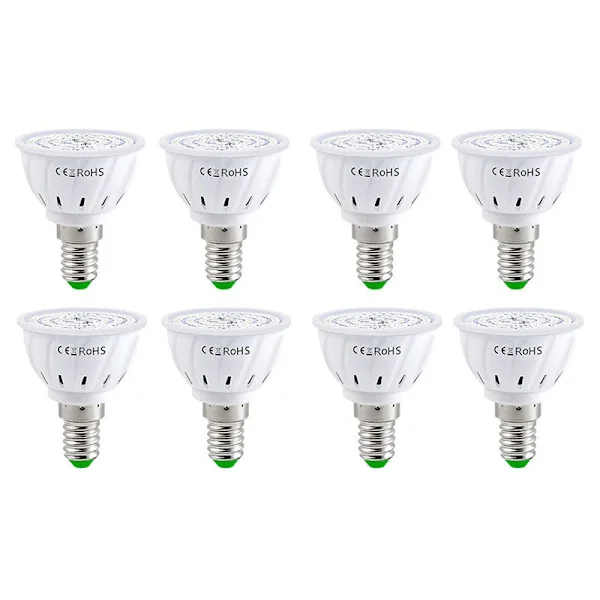 Fullspektrum E14 LED Vækstlampe, 60-LED Vækstlampe til Hydroponiske Indendørs Haver, 8-pak[JUN]