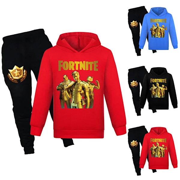 Barn F-ortnite Tryckt Casual Hoodie Byxor Kostymer Pojkar Flickor Hoody Byxor Träningsset Svart 160cm Röd 130cm Z