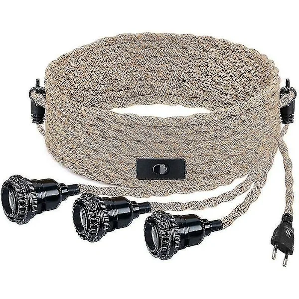 DIY Hængende Lampe Med Hamptov, Tekstilkabel, 3e27 Med Afbryder Og Stik, Retro Lampe 9 Meter Kabel, Lampe Til Spisebord, Cafe, Li