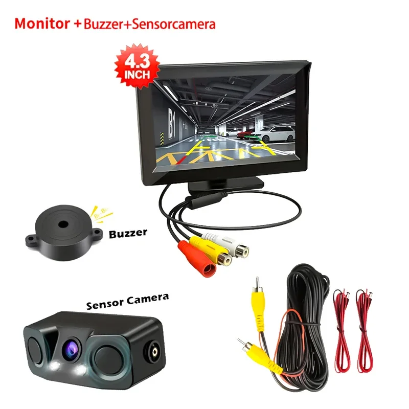 AliExpress - Caméra de recul HD 3 en 1, détecteur de Radar de stationnement, capteur étanche, Vision nocturne, lumière LED, grand écran 4.3 pouces en 
