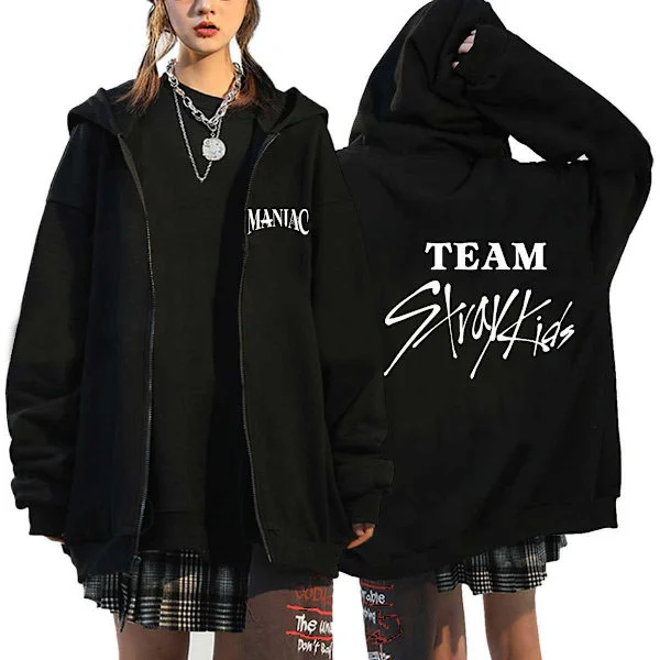 (AZC) Koreansk stjerne Stray Kids sangergruppe hettegenser herre hettegenser svart10 black10{KPO}
