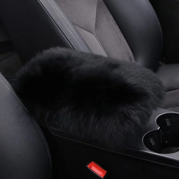 (Black) Car Armrest Seat Box Cover, Fluffy Car Armrest Cover