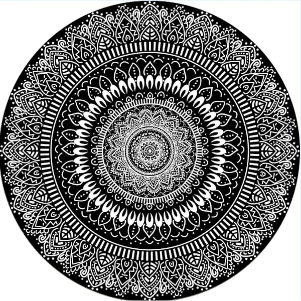 Indoor and Outdoor Rug Round Around The Flower Black 100x100cm Indoor and Outdoor