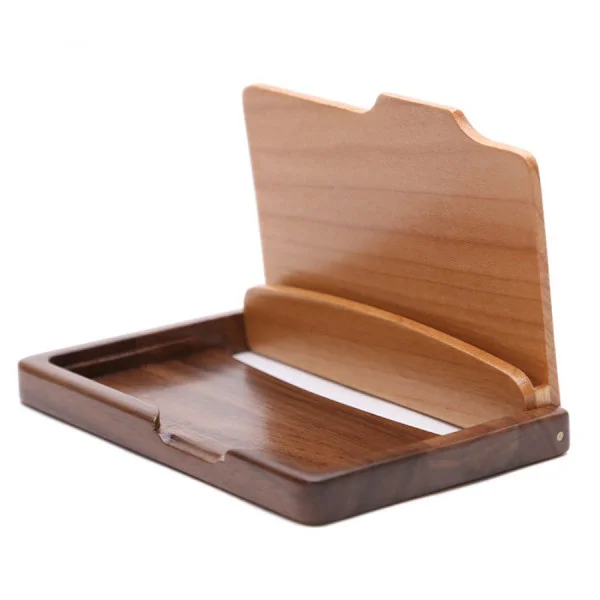 Wooden Business Card Holder Walnut Maple Mix, Solid Wood Desk Organizer for Office