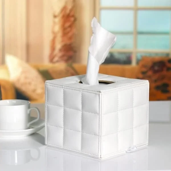 Dekorativa objekt, Modern Europeisk Fyrkantig PU Läder Tissue Box Svart Vit Pappershandduk Förvaringsrulle - Typ VIT