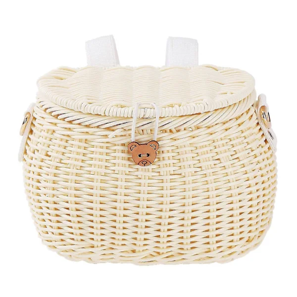 Hand-Woven Bicycle Basket Electric Scooter Storage Container Large Capacity Strong Load-Bearing Bicycle Handlebar Basket with Straps