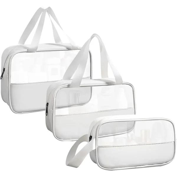 Transparent Toiletry Bag 3 pcs, Waterproof PVC Wash Bags Set, Large Capacity Makeup Bag with Handle, Cosmetic Bag for Travel
