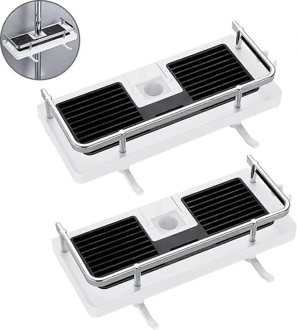 Duschhylla Badrumsorganisatör Med Ögla Och Krok Ingen Borrning Väggskena 24mm-25mm (2-pack)
