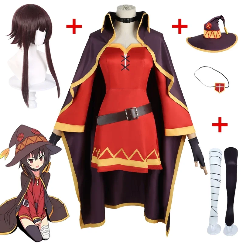AliExpress - Anime Megumin Cosplay Kostüme Halloween Party Cos Frauen Mädchen Zauberin Kleid Mantel Megumin Cos Perücke Karneval Party Cos Kostüme