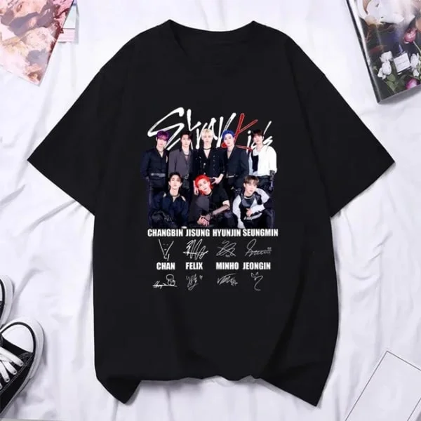 Stray Kids Tryckta Dam T-shirts Herr Oversized Casual Kortärmad T-shirt Harajuku Unisex T-shirts Toppar Kläder TL3272-Svart TL3272-Black M TL3272-