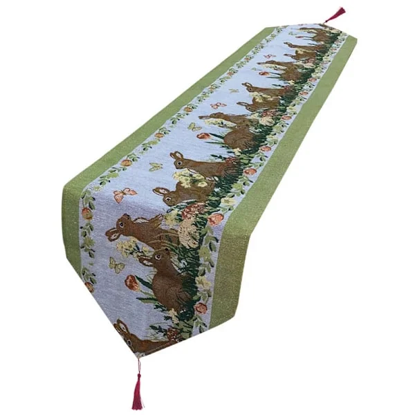 Easter Tablecloth for Dinner Table Decoration Easter Bunny Table Runner for Kitchen and Wine Cabinet Knitted Rabbit Table Runner.33cm*180cm