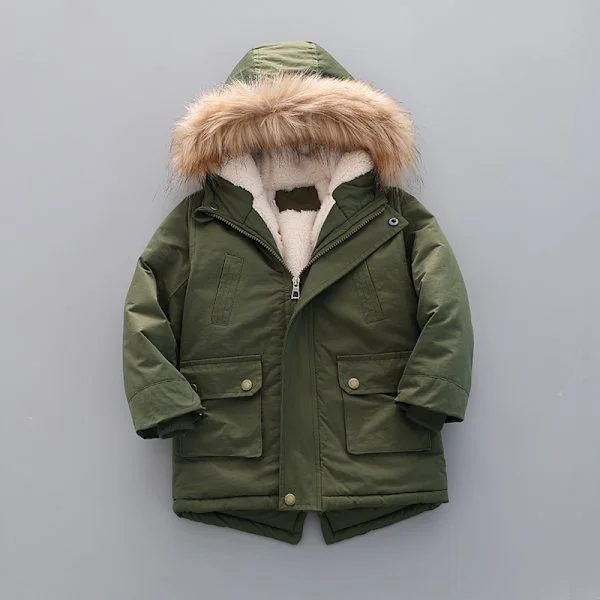 [RM]Kids Winter Jacket with Fur Hood, Lightweight Down Jacket, Warm Fleece Jacket Suitable for Boys, Girls and Toddlers (Green-120cm) Green