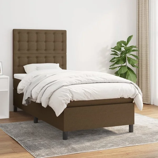 Ramsäng med madrass mörkbrun 100x200 cm tyg