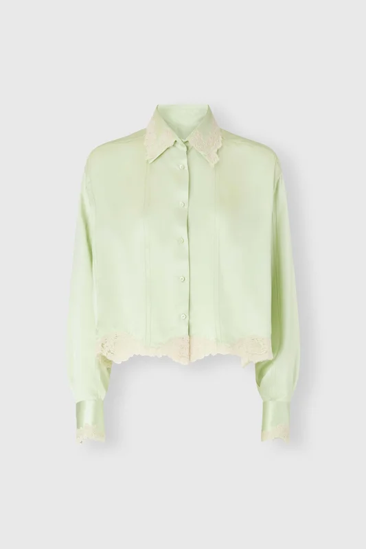 Ermanno Scervino Boxy silk satin shirt with contrasting rebrodé lace