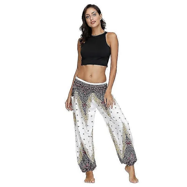 Haremsbyxor för dam, höga yoga-boho-byxor med fickor