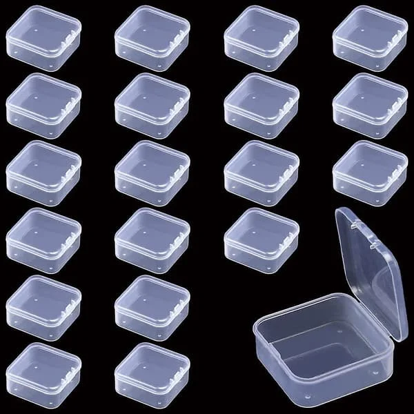 20 stk små gjennomsiktige plastbokser med firkantet lokk, små gjennomsiktige plastbeholdere for perler, smykker, piller